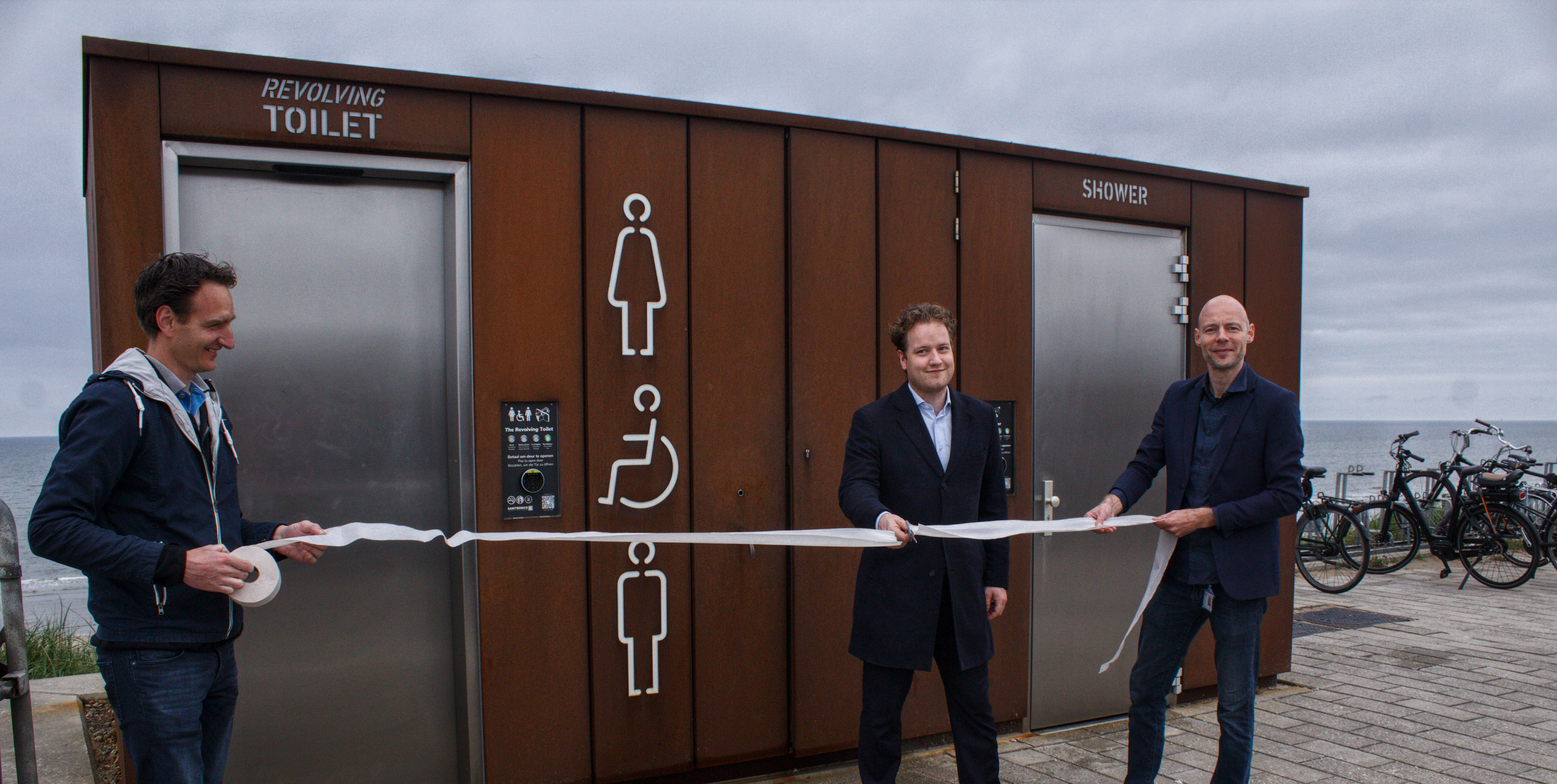 Official opening of the wheelchair accessible Revolving Toilet Unit with double urinal and shower facility.