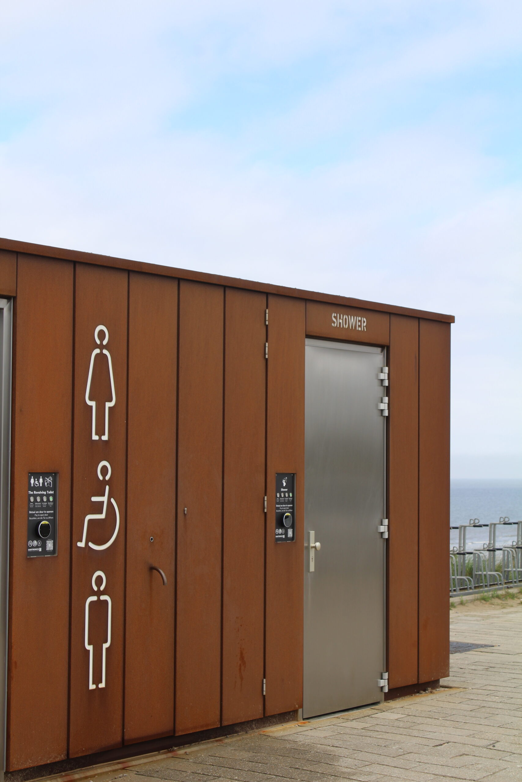 Corten Steel Revolving Toilet unit installed in Zandvoort along the boulevard.